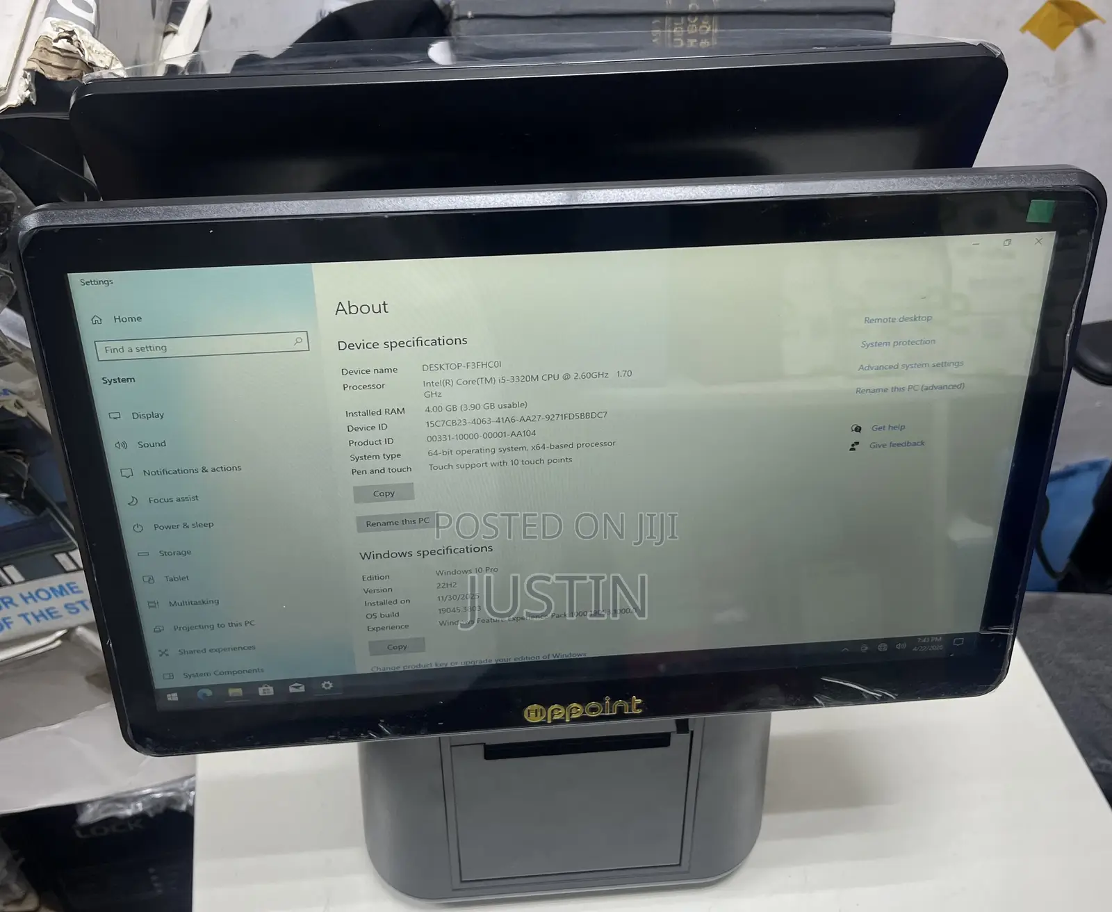 Core I5 4gb 256gb Dual Touchscreen System With 80mm Inbuilt Printer