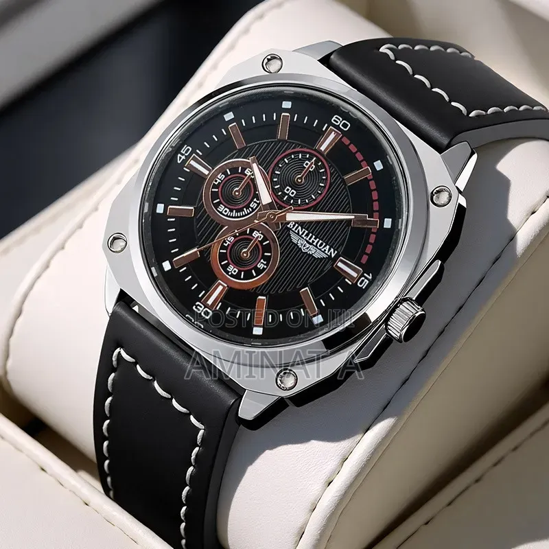 Steel Quartz Leather Strap Unique Men’S Wrist Watch With Case