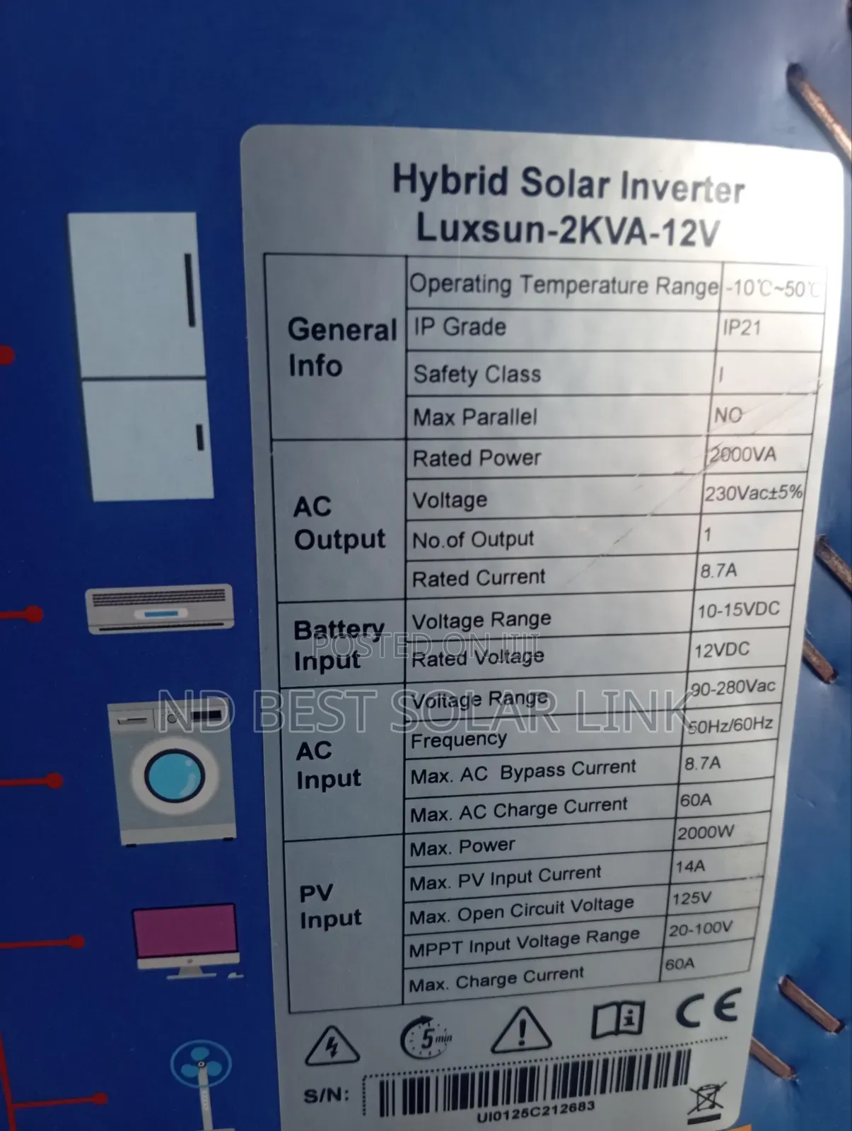 2kva 12v Luxsun Hybrid Inverter