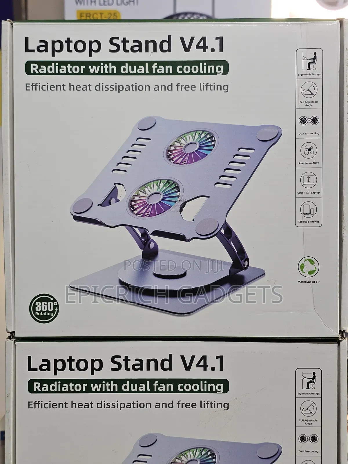 Laptop Stand With Radiator Dual Fan Cooling and 360 Rotation
