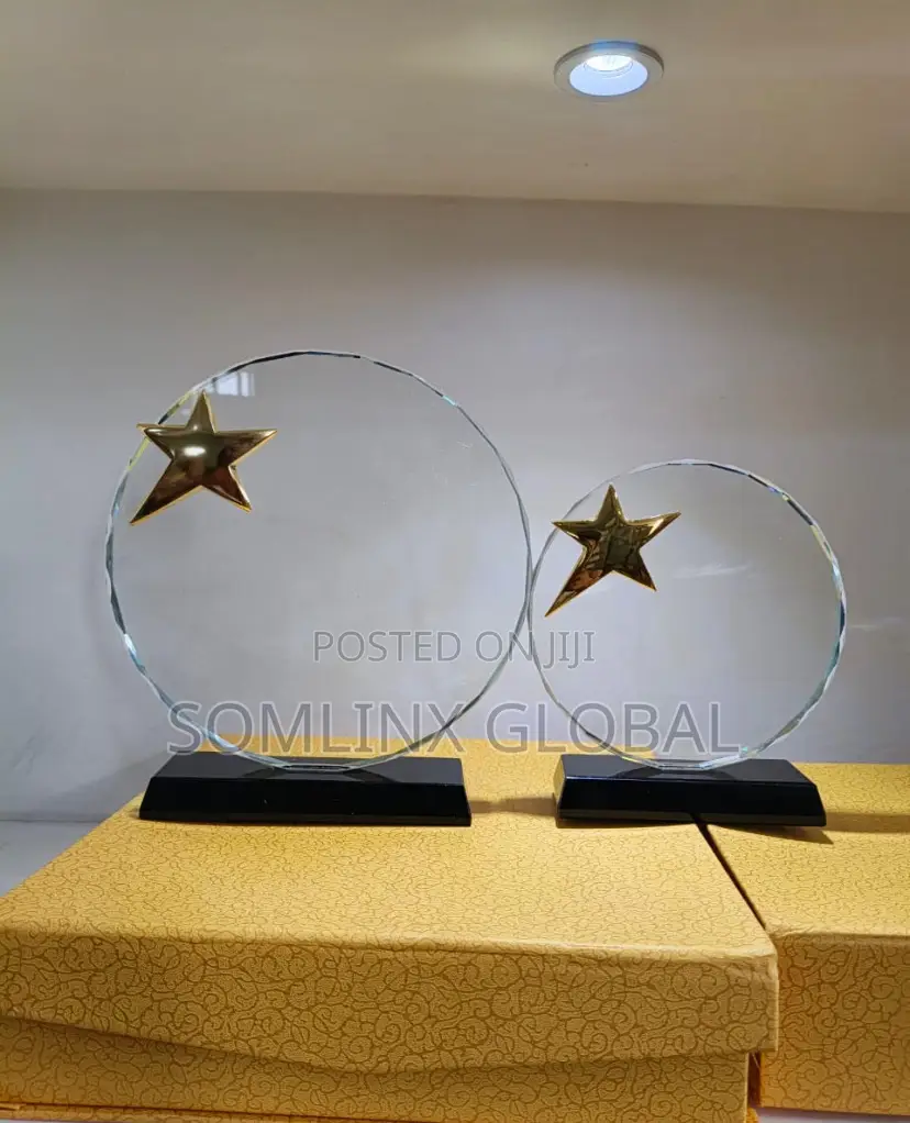 Glass Plaque, Black Base, and Gold Design