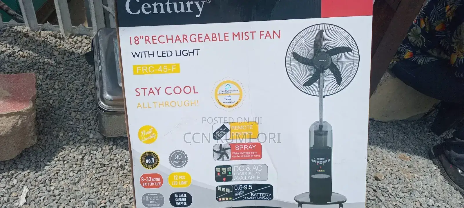 Century 18-inch Rechargeable Mist Fan. With Led Light, Frc-45-f