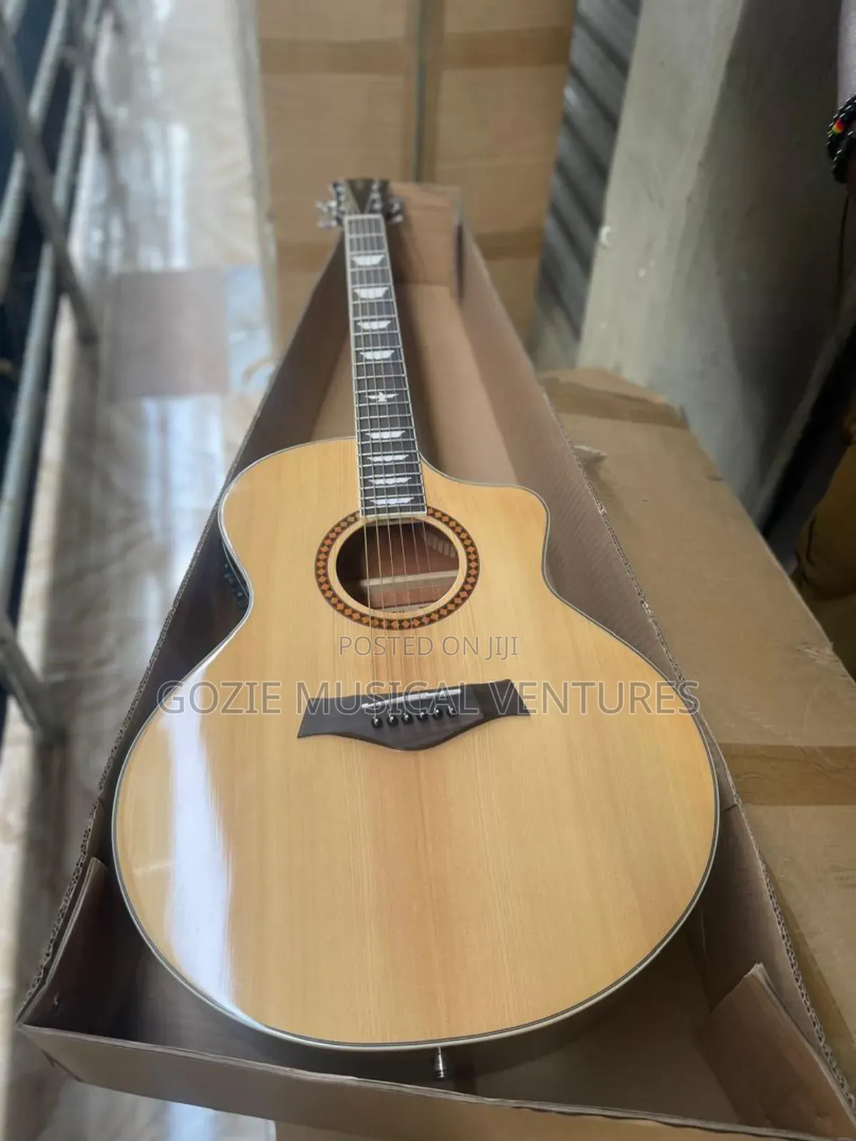 Takla 41" Semi Acoustic Electro Guitar Wood Colour It With Bag Strap.