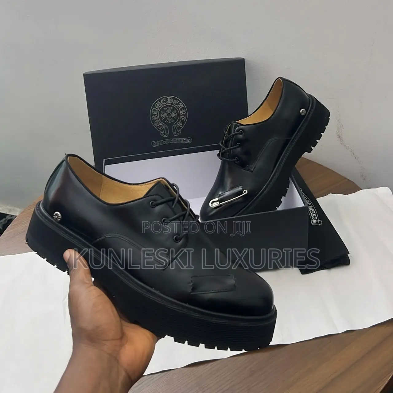 Original Chrome Hearts Derby Black Leather Shoe
