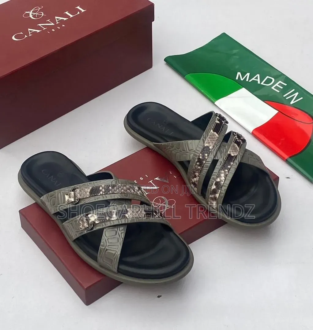 Men's Leather Crisscross Italian Palm Slippers