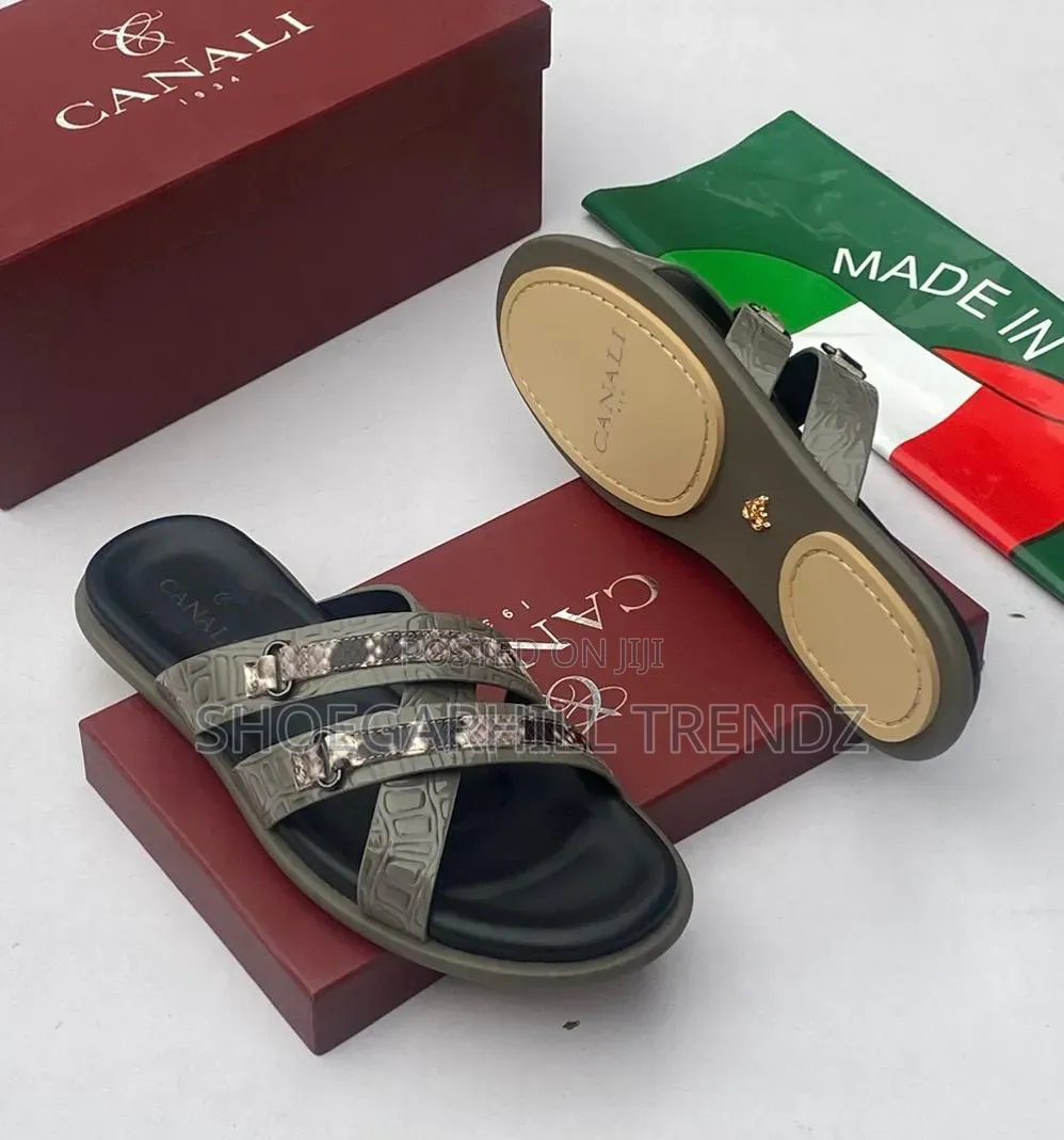 Men's Leather Crisscross Italian Palm Slippers