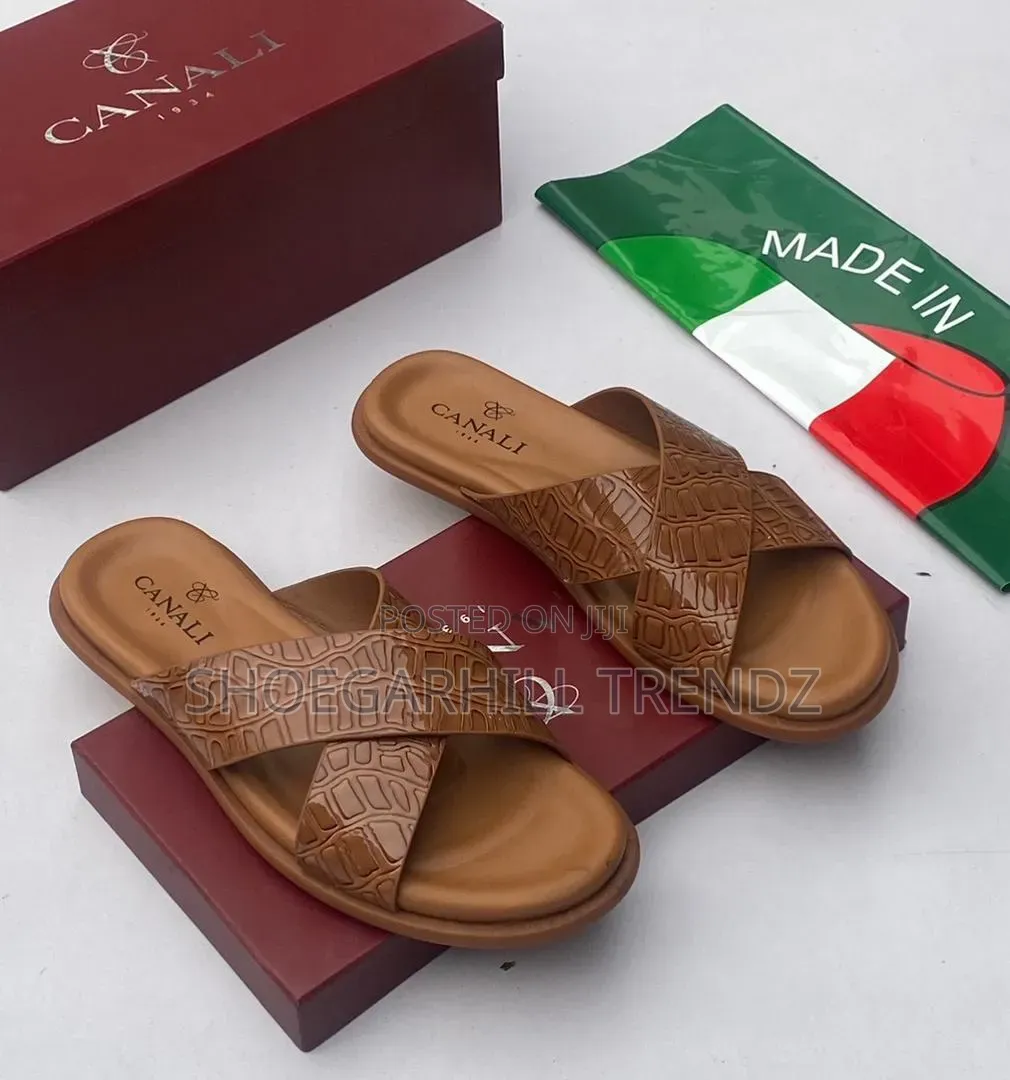 Men's Leather Crisscross Italian Palm Slippers