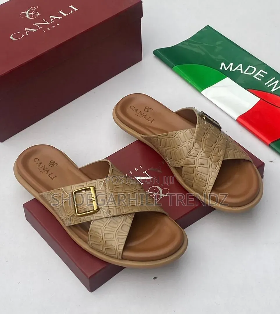 Men's Leather Crisscross Italian Palm Slippers