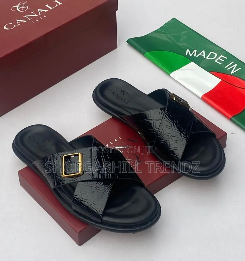 Men's Leather Crisscross Italian Palm Slippers