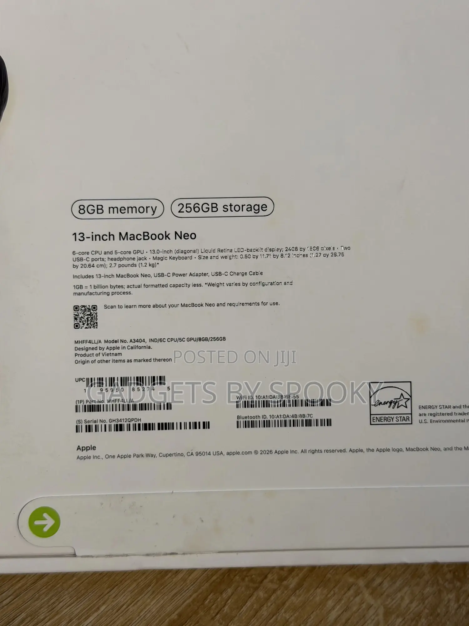 New Laptop Apple MacBook Neo 2026 8GB SSD 256GB
