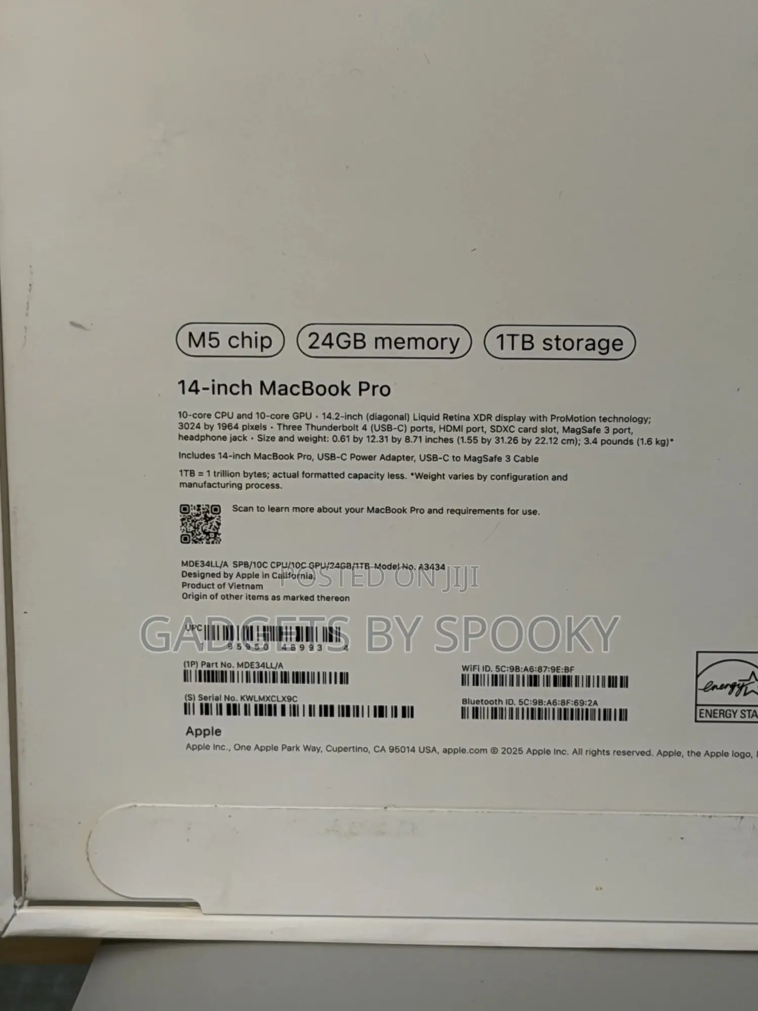 New Laptop Apple MacBook Pro 2025 M5 14-inch 24GB Apple M5 SSD 1T