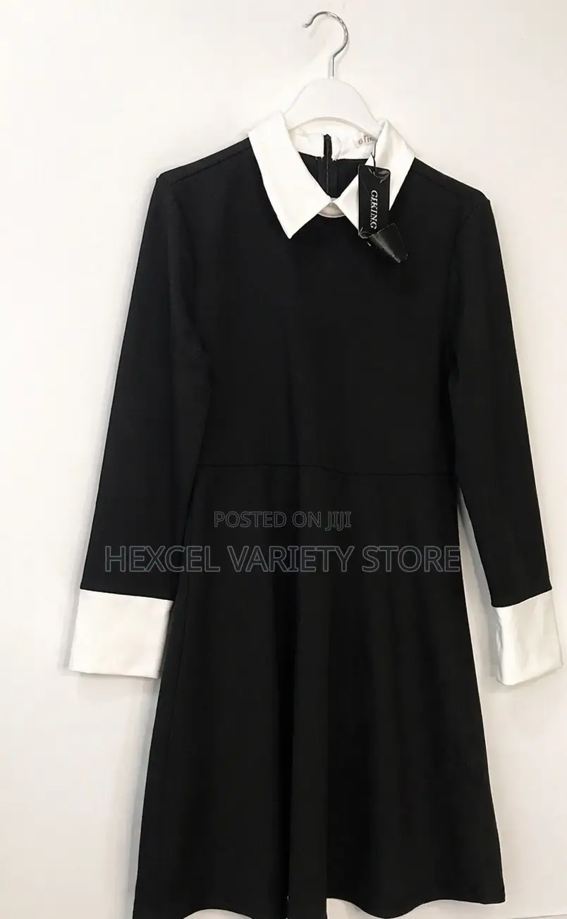 Elegant Black Dress - With White Collar