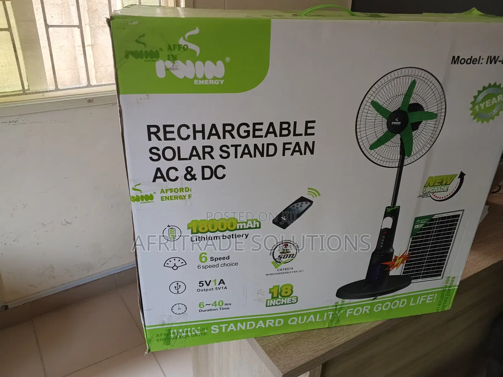 Iwin Standing Fan 18” – Quiet Rechargeable