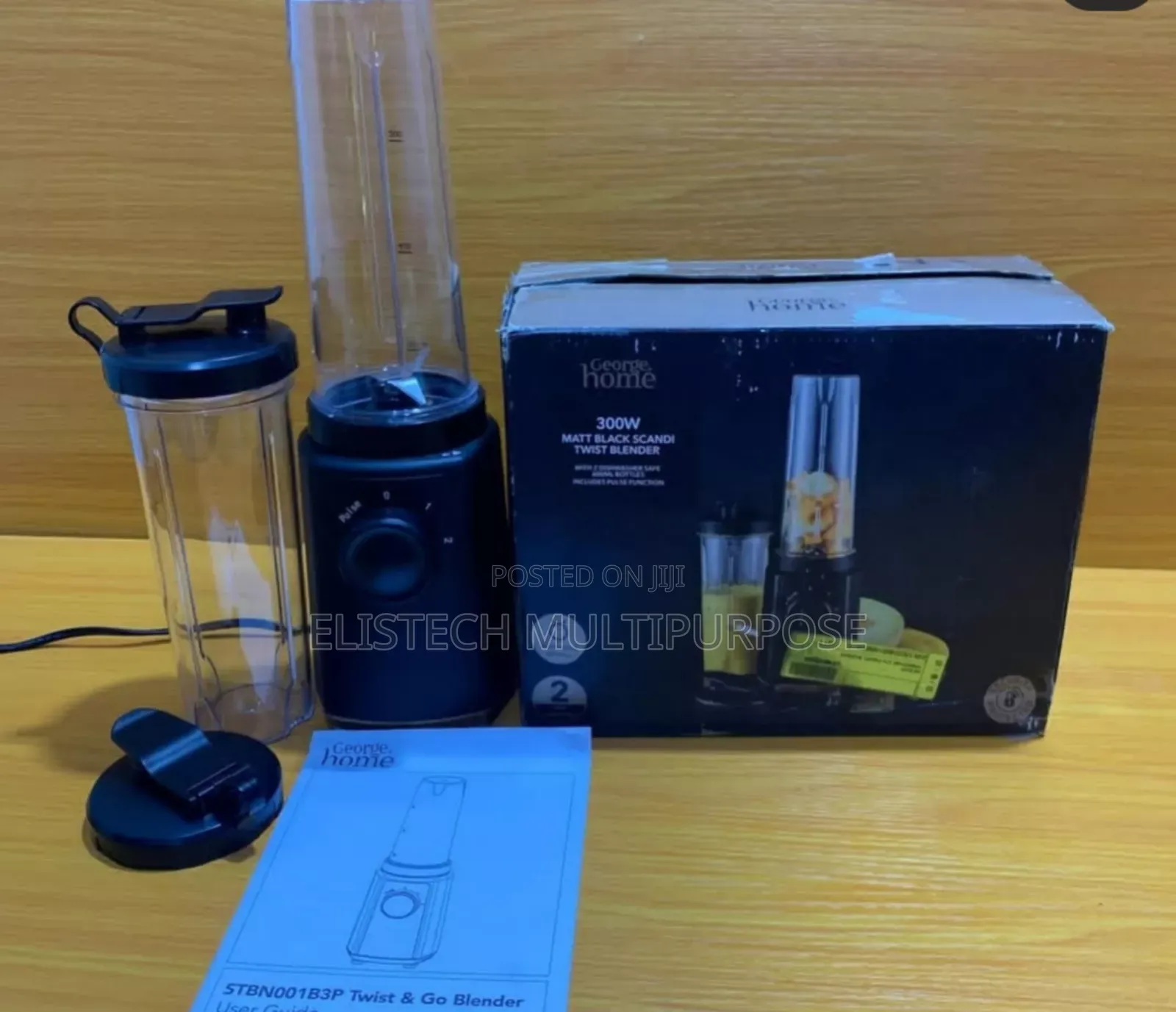 George Home 300w Matt Black Scandi Twist Blender 2 Smoothie Bottles