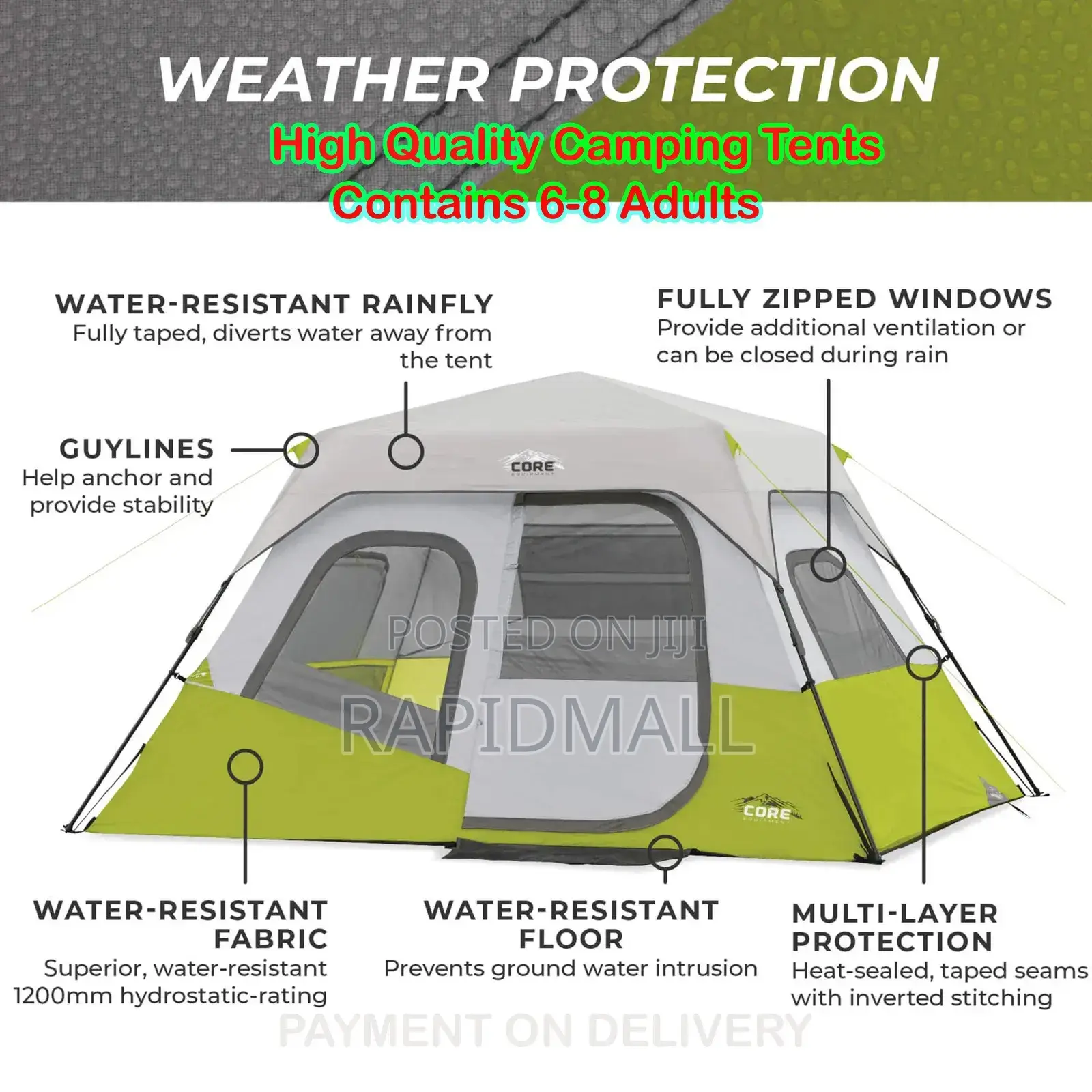 Camping Tent - Camp Tents Vlfor 2,4,6,8,10 Person - Varies Available