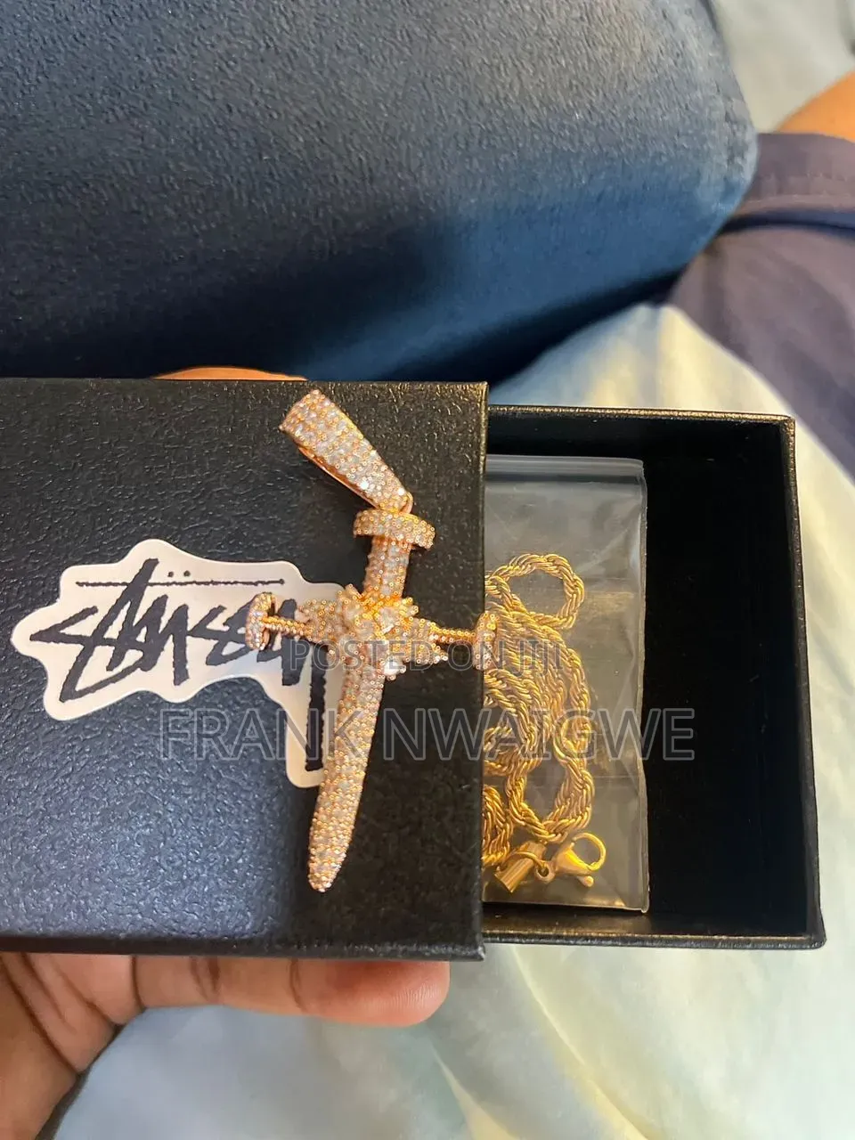 Stussy Iced Out Carbon Diamond Rose Gold Plated Steel Necklace