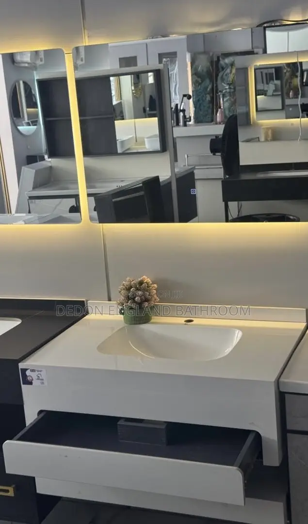 White Marble Basin With Drawer and Led Mirror