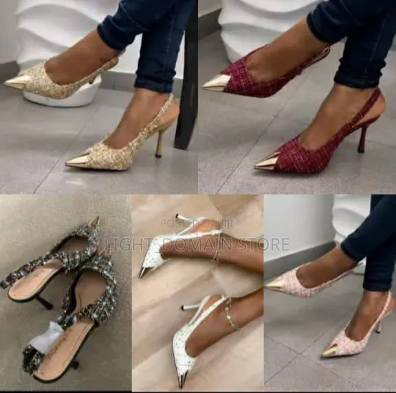 Quality Women's Tweed Slingback Pointed Toe Heels
