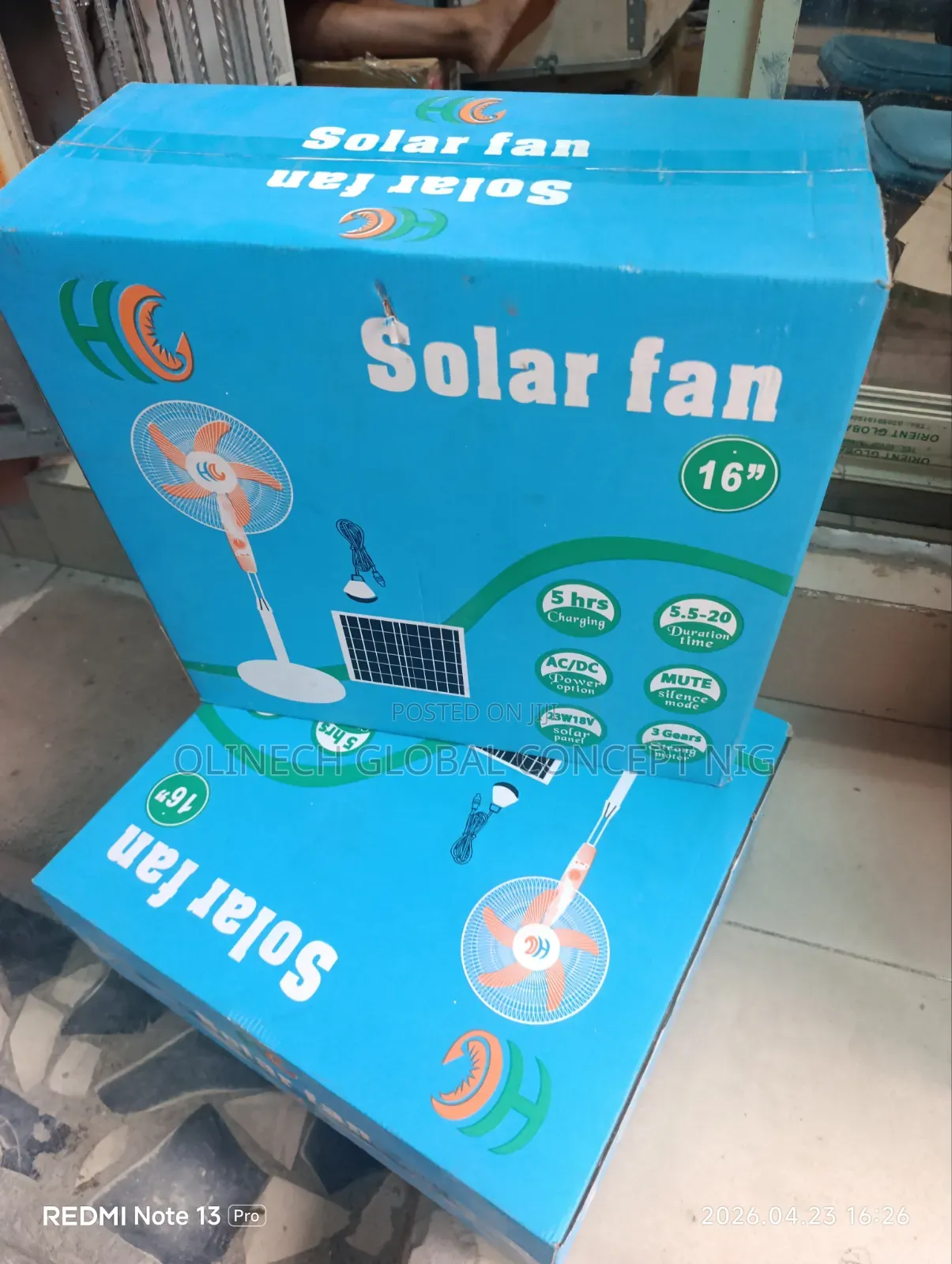 Hc 16 Inches Solar Rechargeable Standing Fan