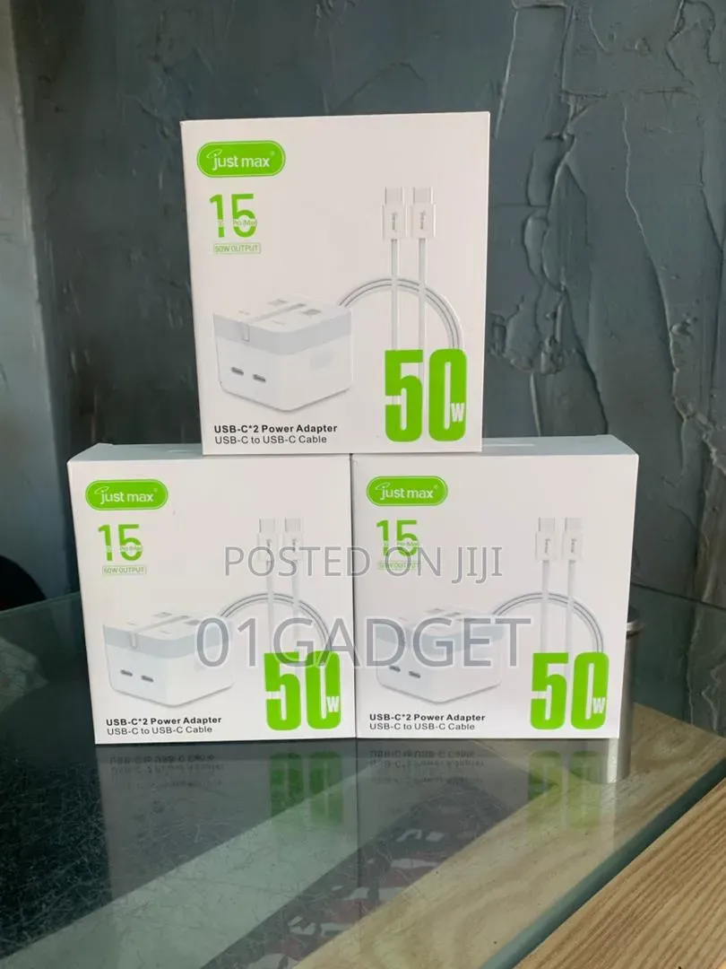 Just Max 50w Dual Usb-C Fast Charger Pd 3.0 for iPhone Android