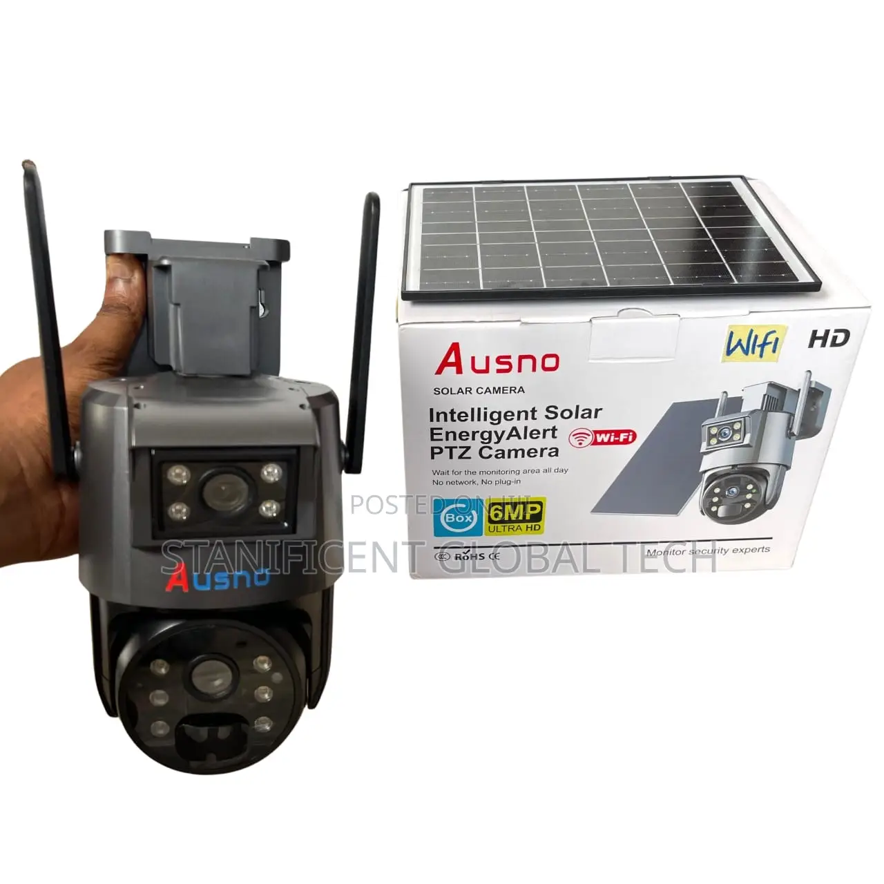 Ausno 6mp Hd Wifi Dual Lens Solar PTZ Outdoor Camera (Ubox App)