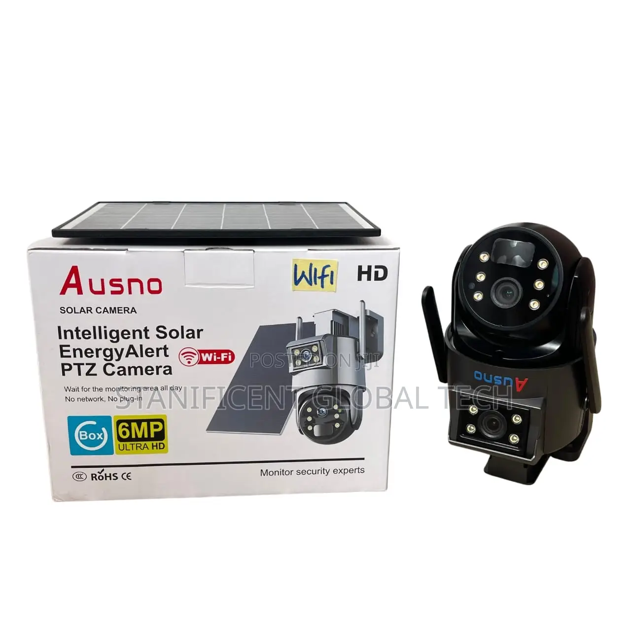 Ausno 6mp Hd Wifi Dual Lens Solar PTZ Outdoor Camera (Ubox App)