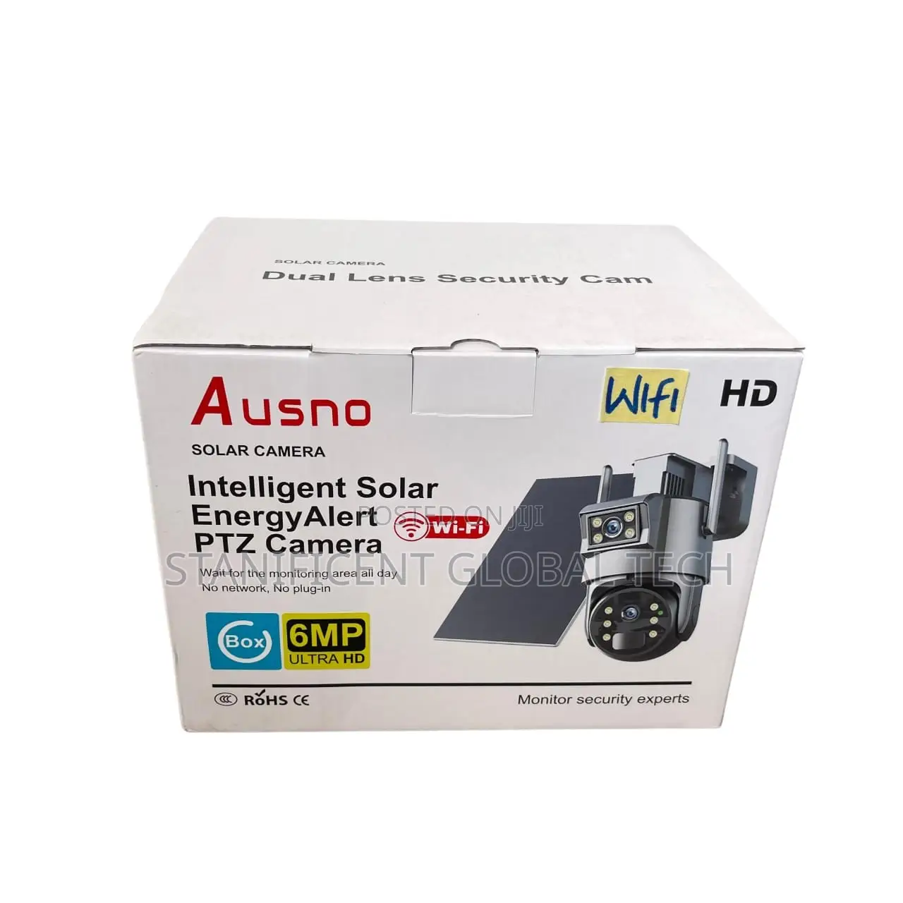 Ausno 6mp Hd Wifi Dual Lens Solar PTZ Outdoor Camera (Ubox App)