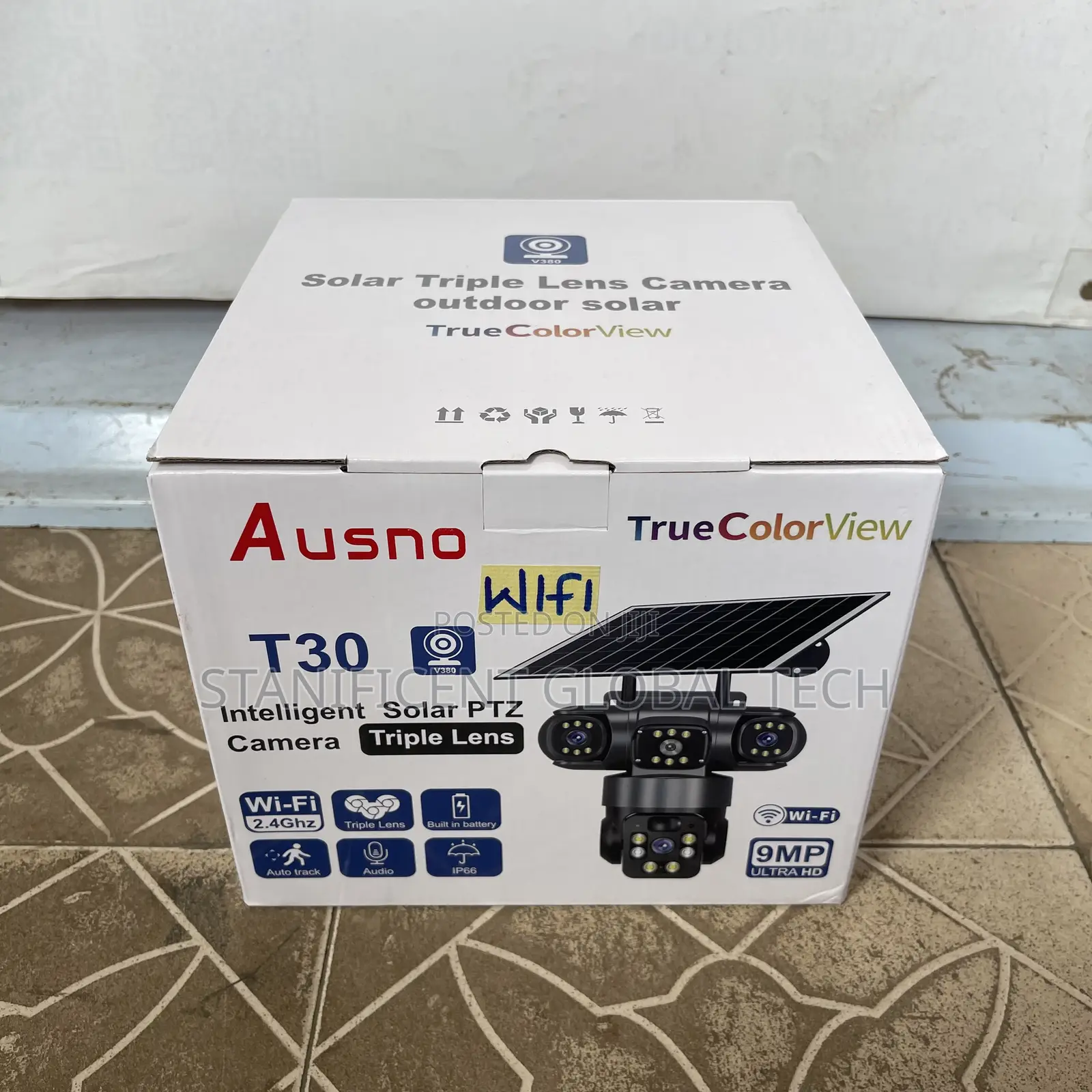 Ausno T30 9mp Wifi True Triple Lens Solar PTZ Camera (V380 App)