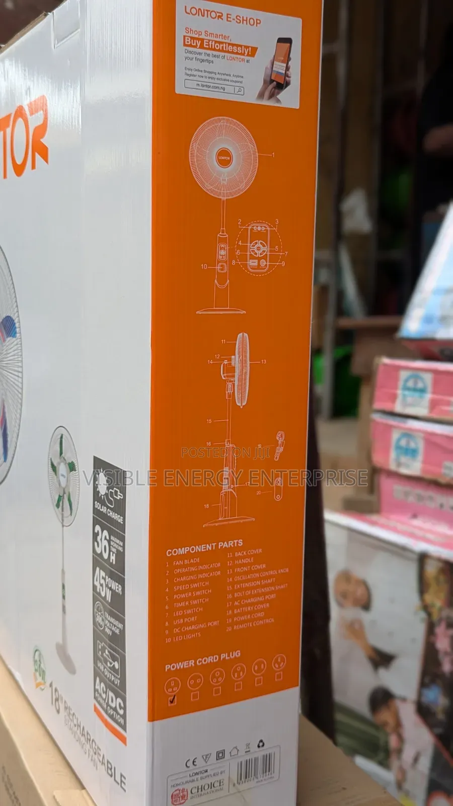 Lontor 18" Rechargeable Standing Fan