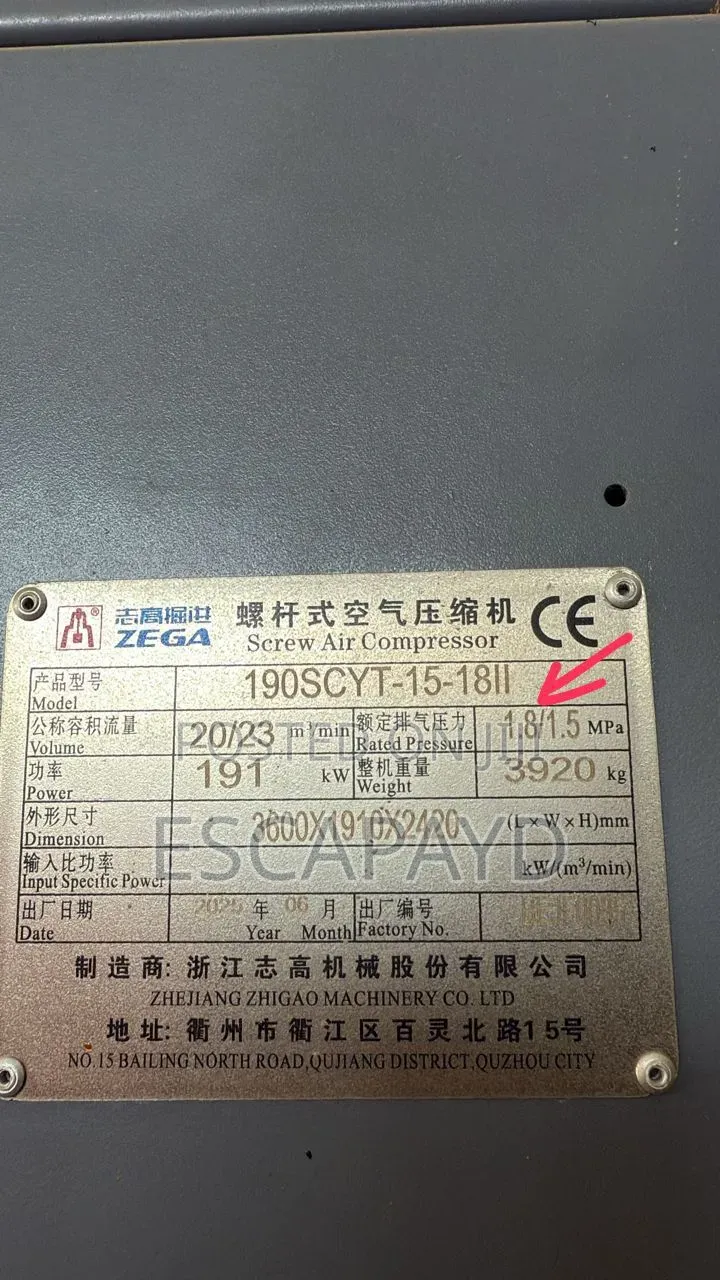 Zega 190scyt-15/18ii Mobile Screw Air Compressor 19 Bar, 1.5–1.8 Mpa
