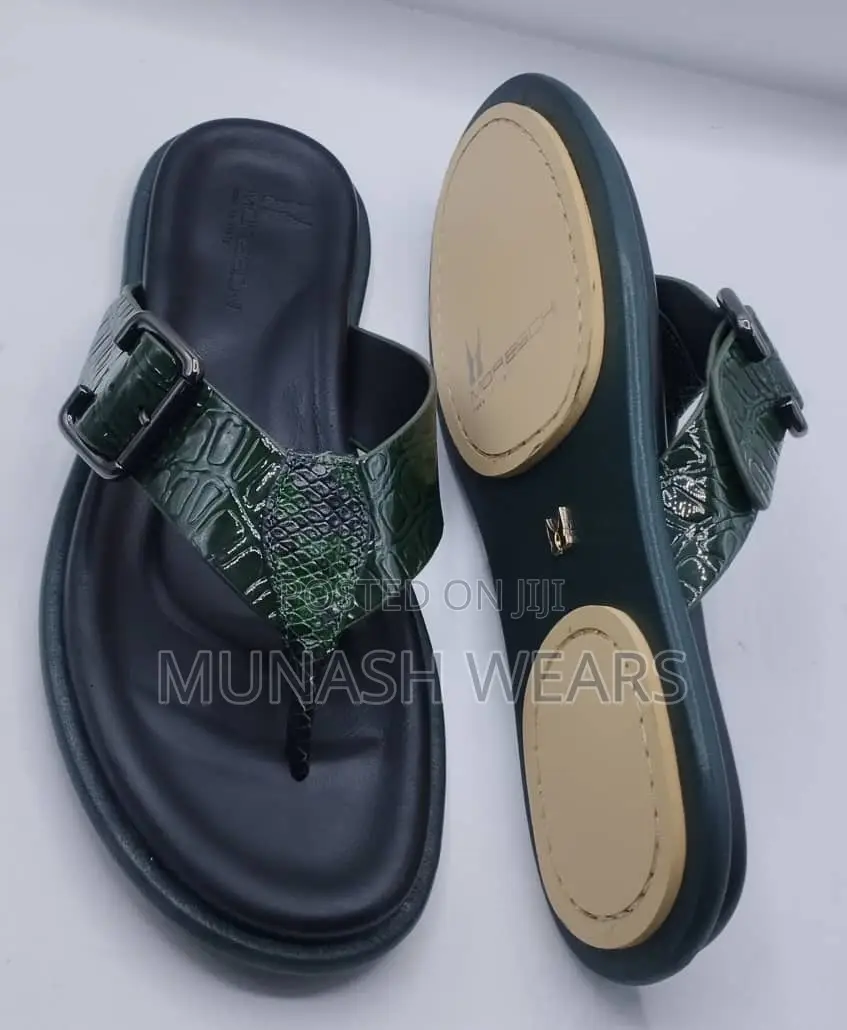 Italian Leather Slipers for Men Cross and Simple Design 40-46