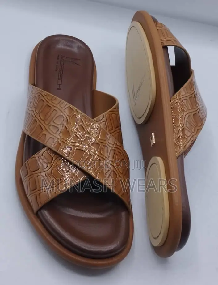 Italian Leather Slipers for Men Cross and Simple Design 40-46