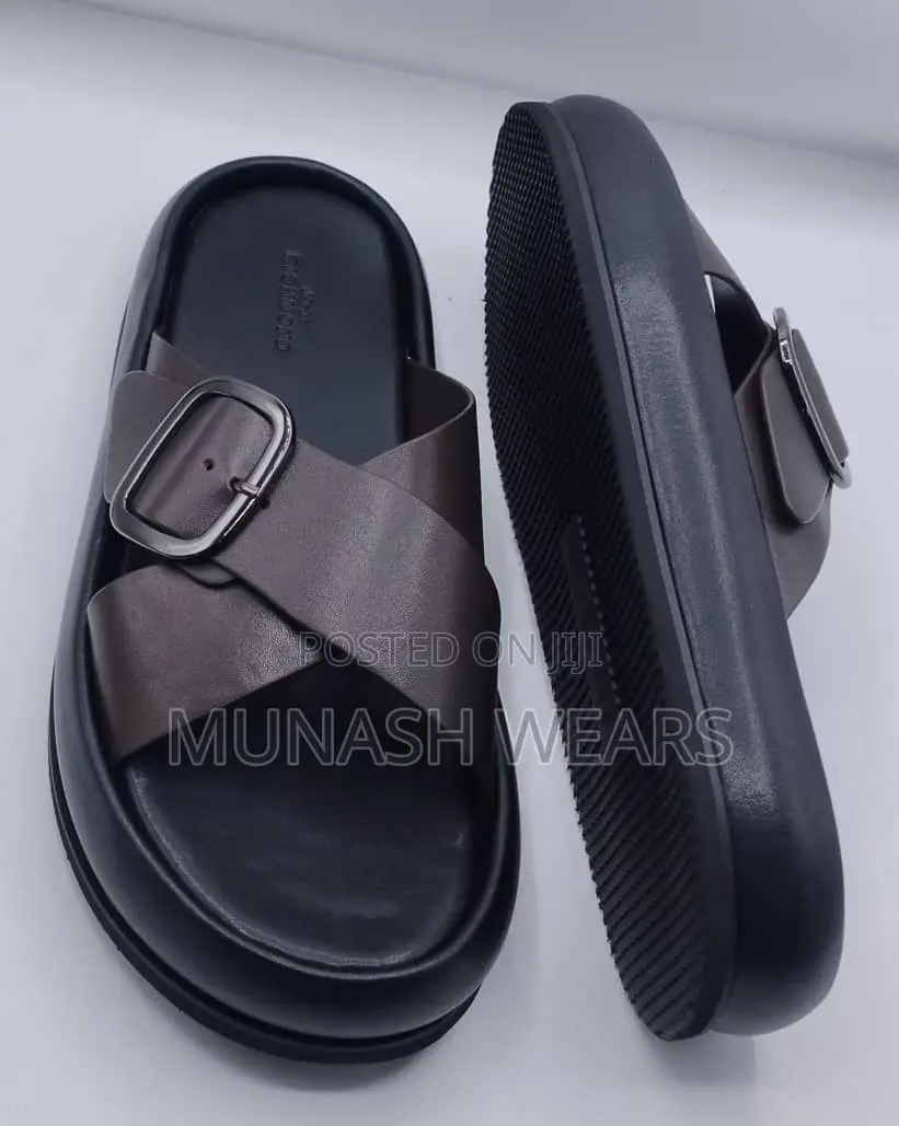 Italian Leather Slipers for Men Cross and Simple Design 40-46