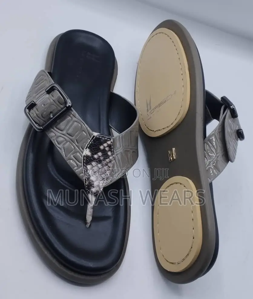 Italian Leather Slipers for Men Cross and Simple Design 40-46