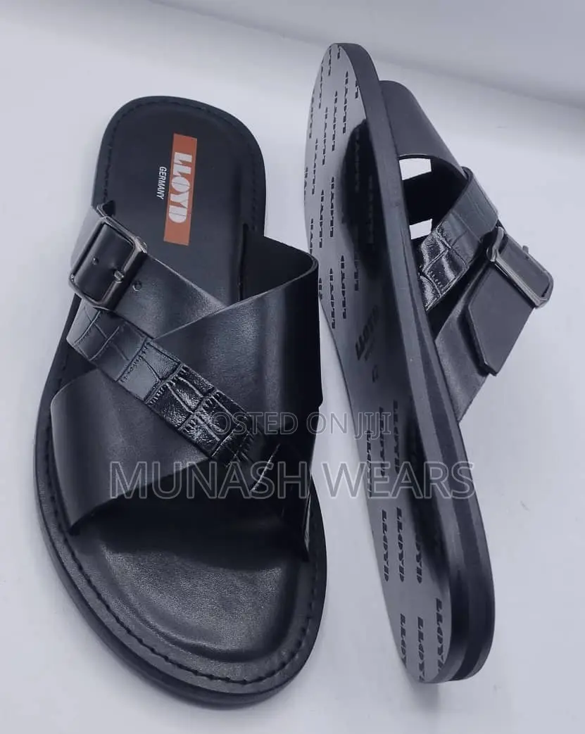 Italian Leather Slipers for Men Cross and Simple Design 40-46