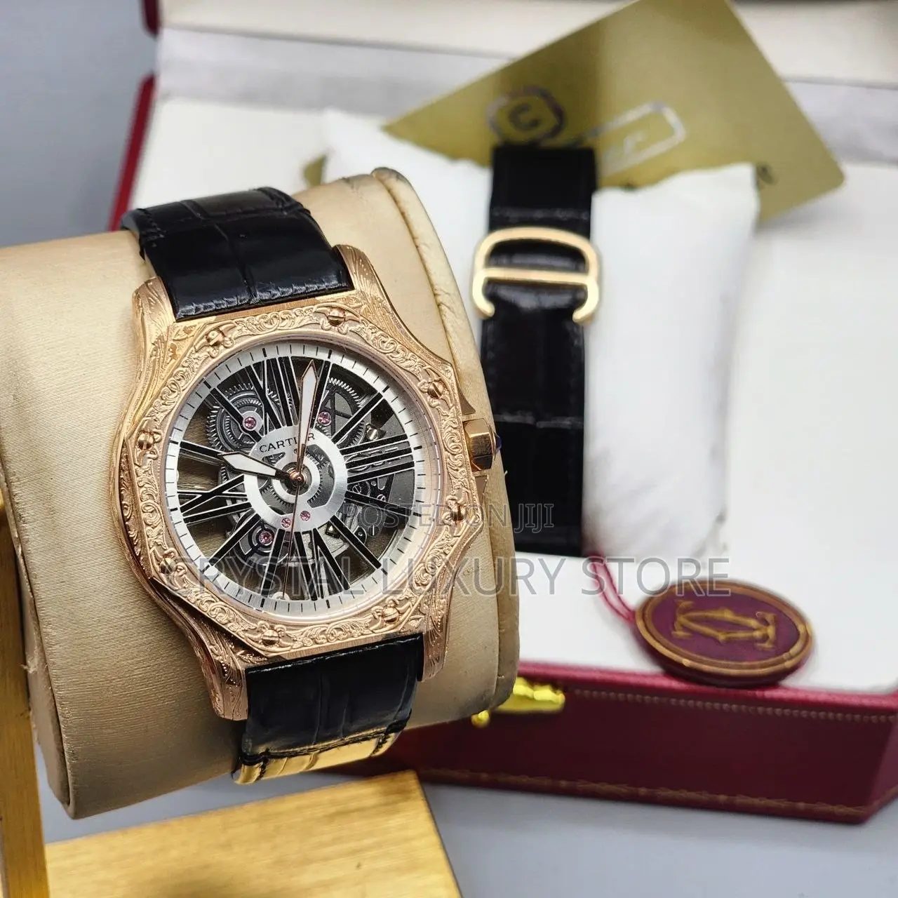 Cartier Santos Quality Luxury Chronograph Genuine Leather Wristwatch