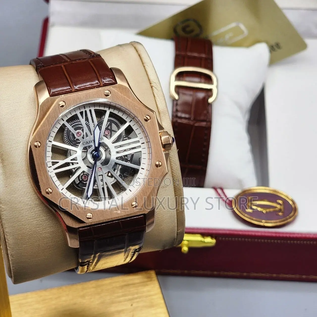 Cartier Santos Quality Luxury Chronograph Genuine Leather Wristwatch