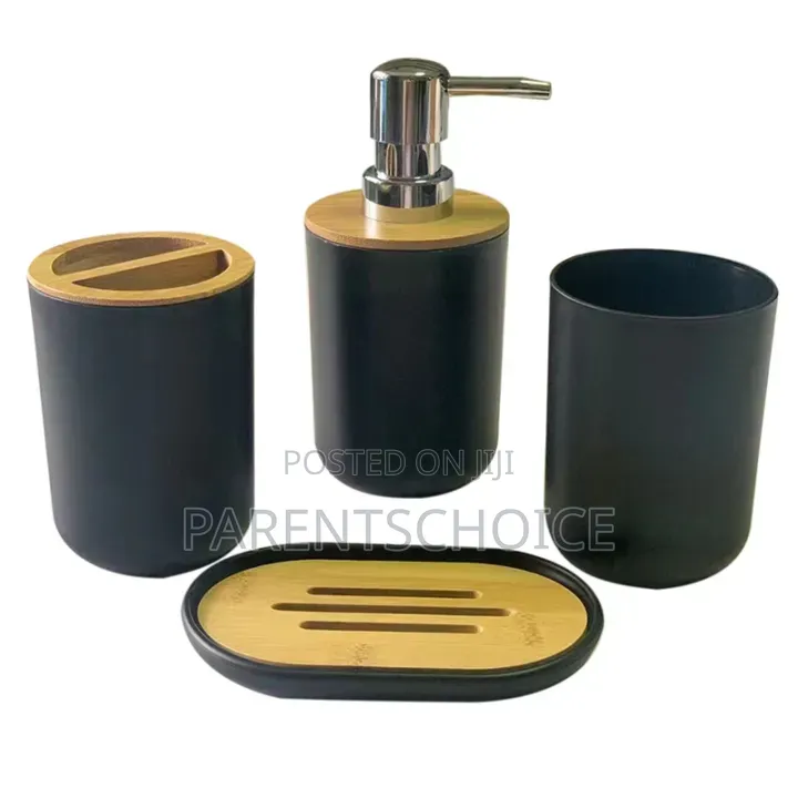 4 Piece Bathroom Accessory Set- White / Black