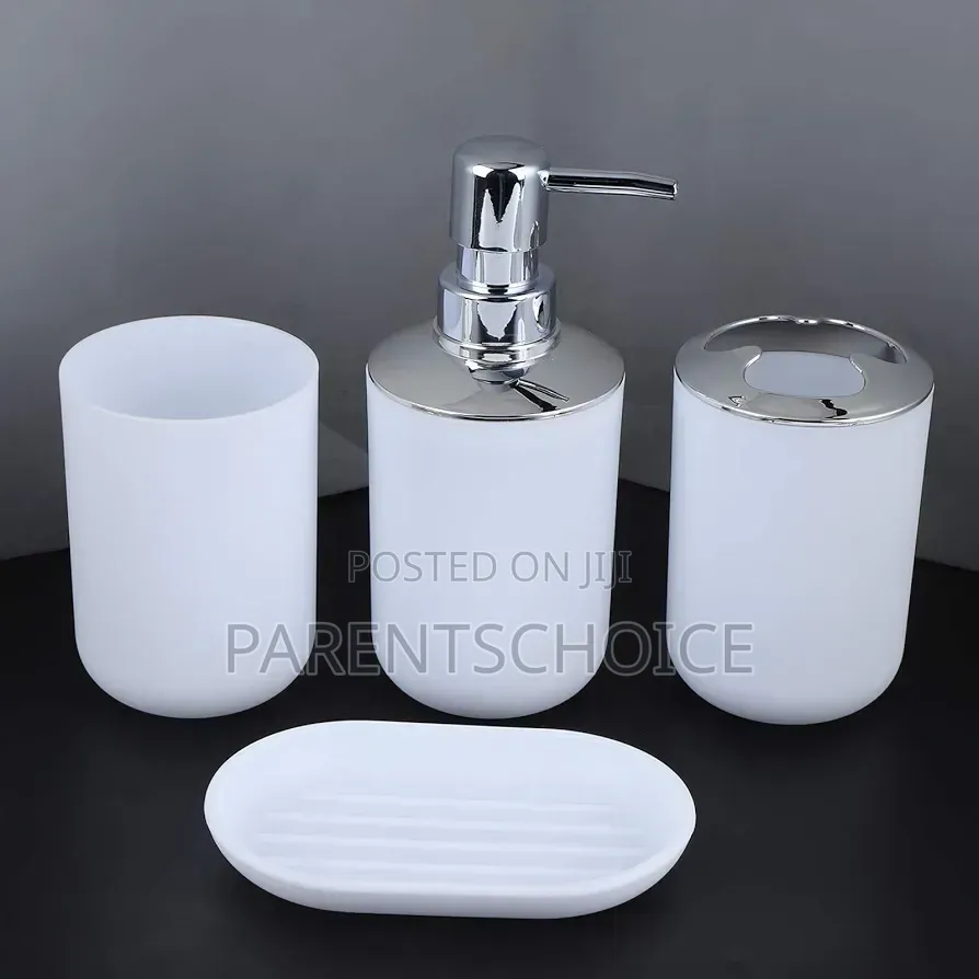 4 Piece Bathroom Accessory Set- White / Black