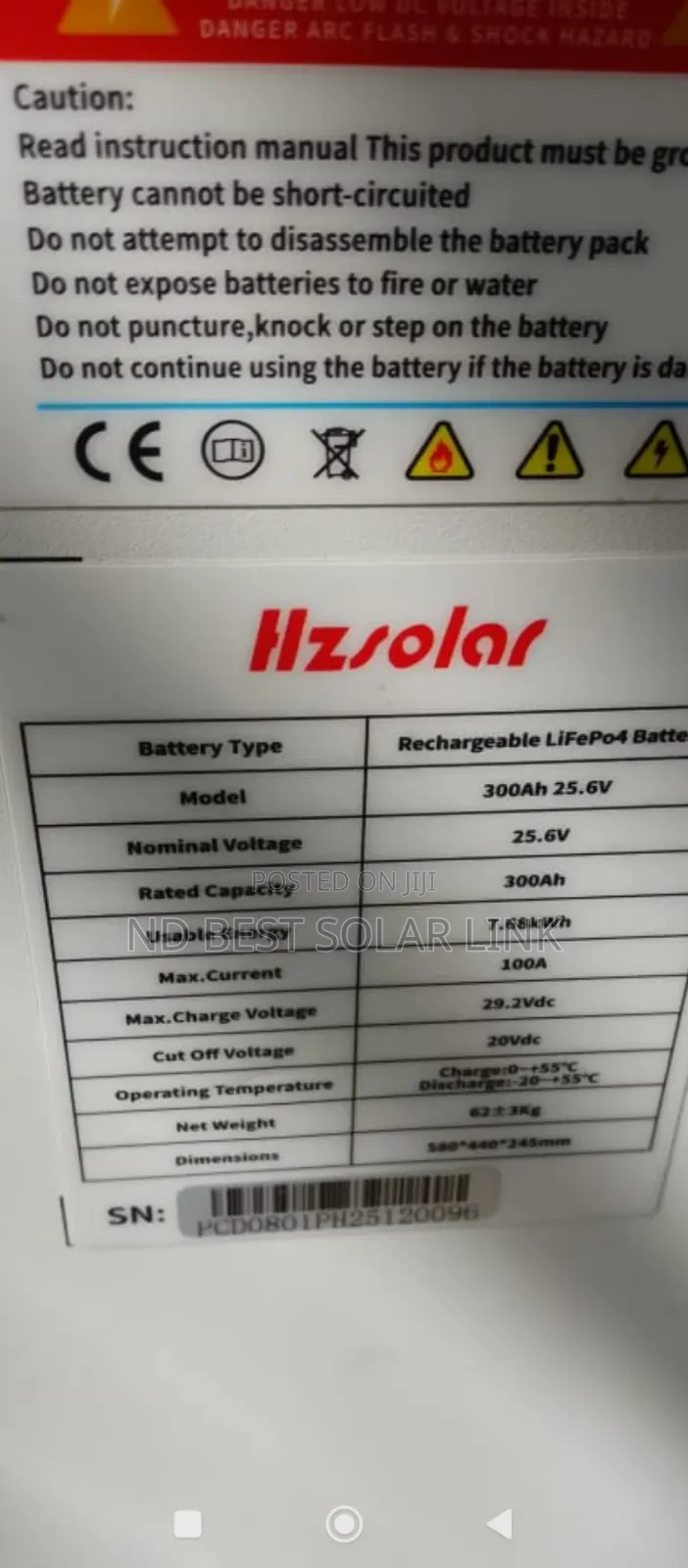 7.68kwh 24v Hz Solar Lithium Ion Batteries