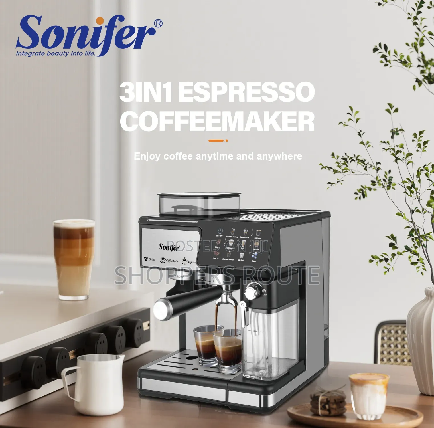 Sonifer 3-in-1 Expresso Coffee Machine With Integrated Coffee Grinder
