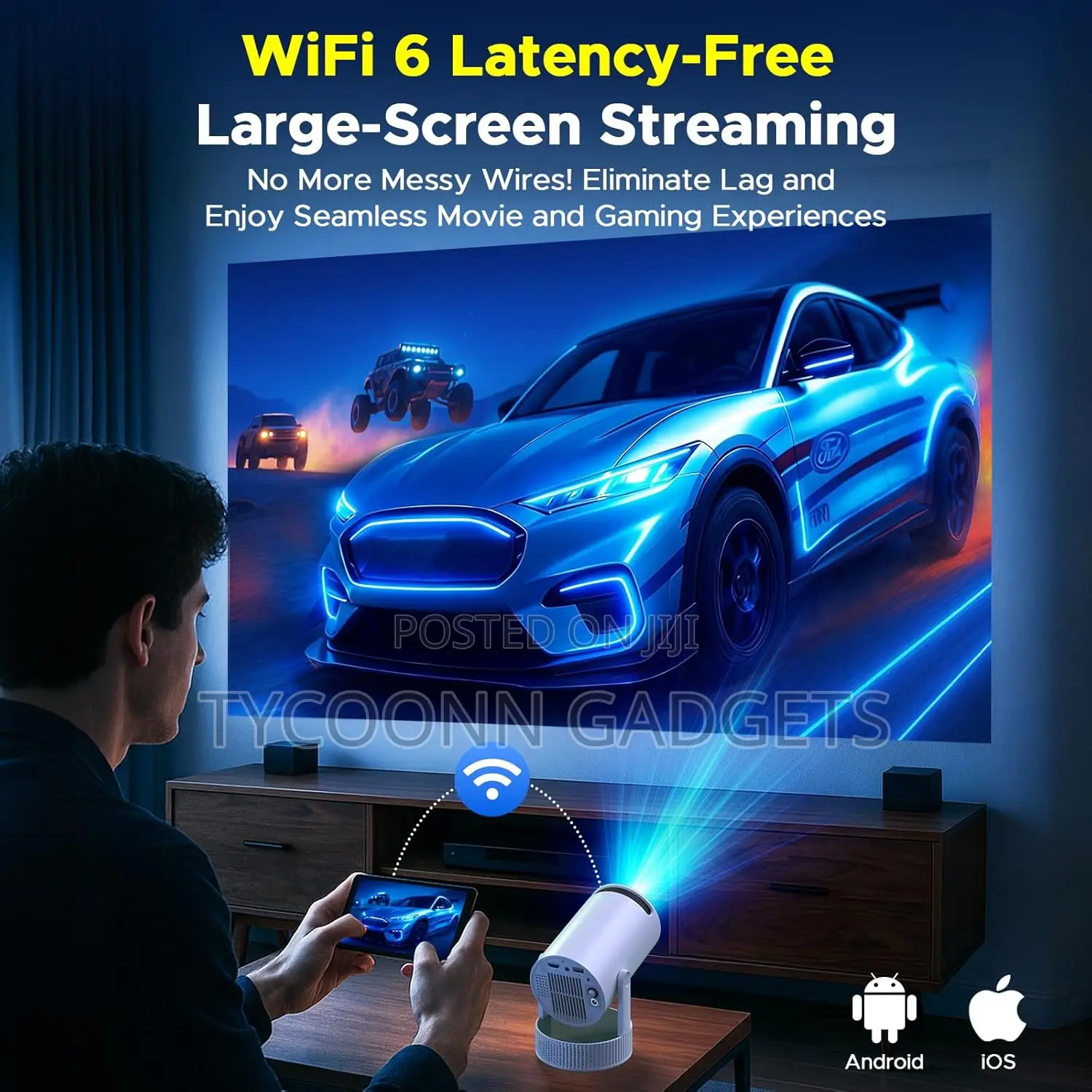 Mini Projector Wifi and Bluetooth, Built-in Rechargeable Battery,
