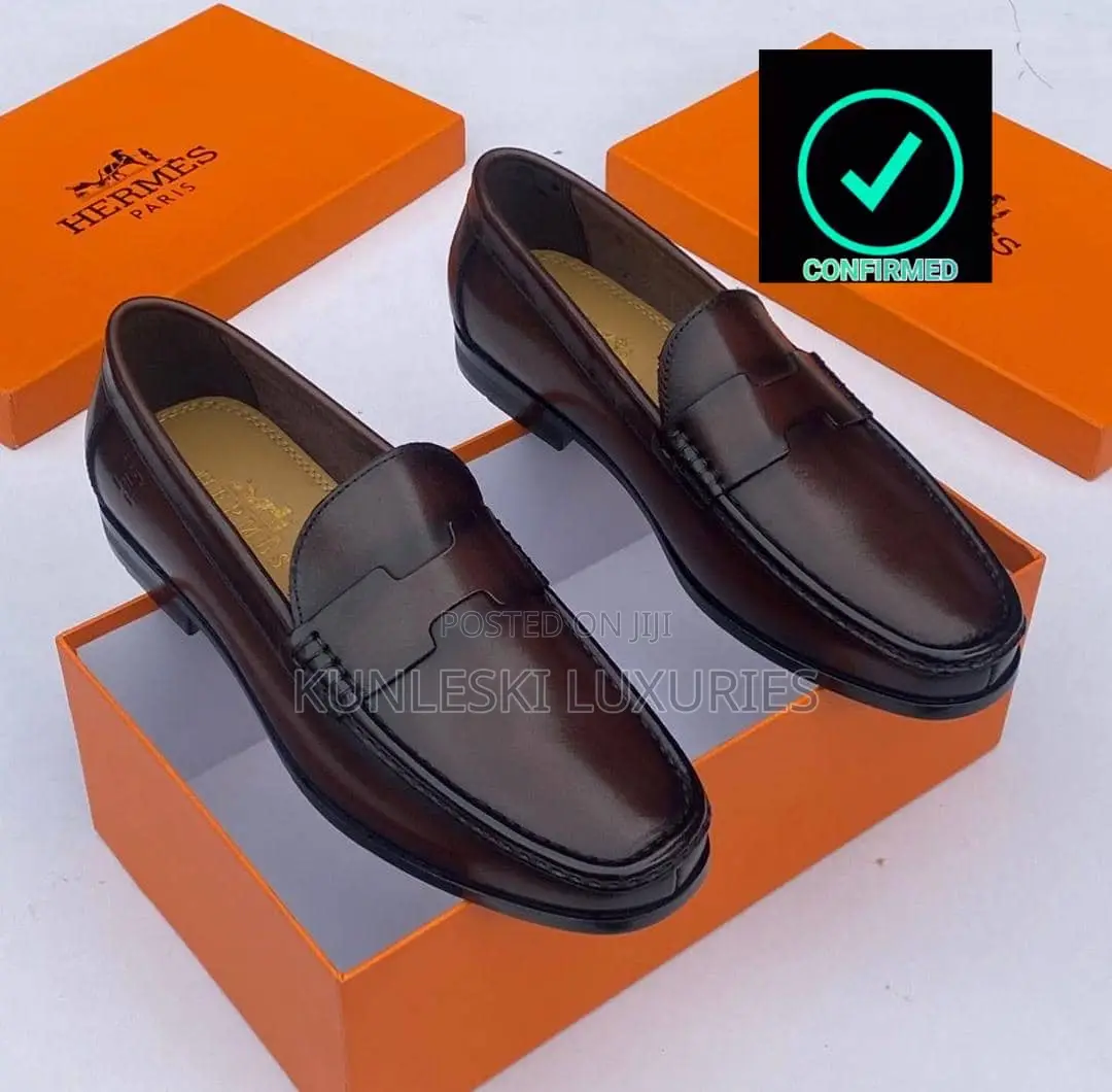Original Hermes Black Loafers Shoes for Men
