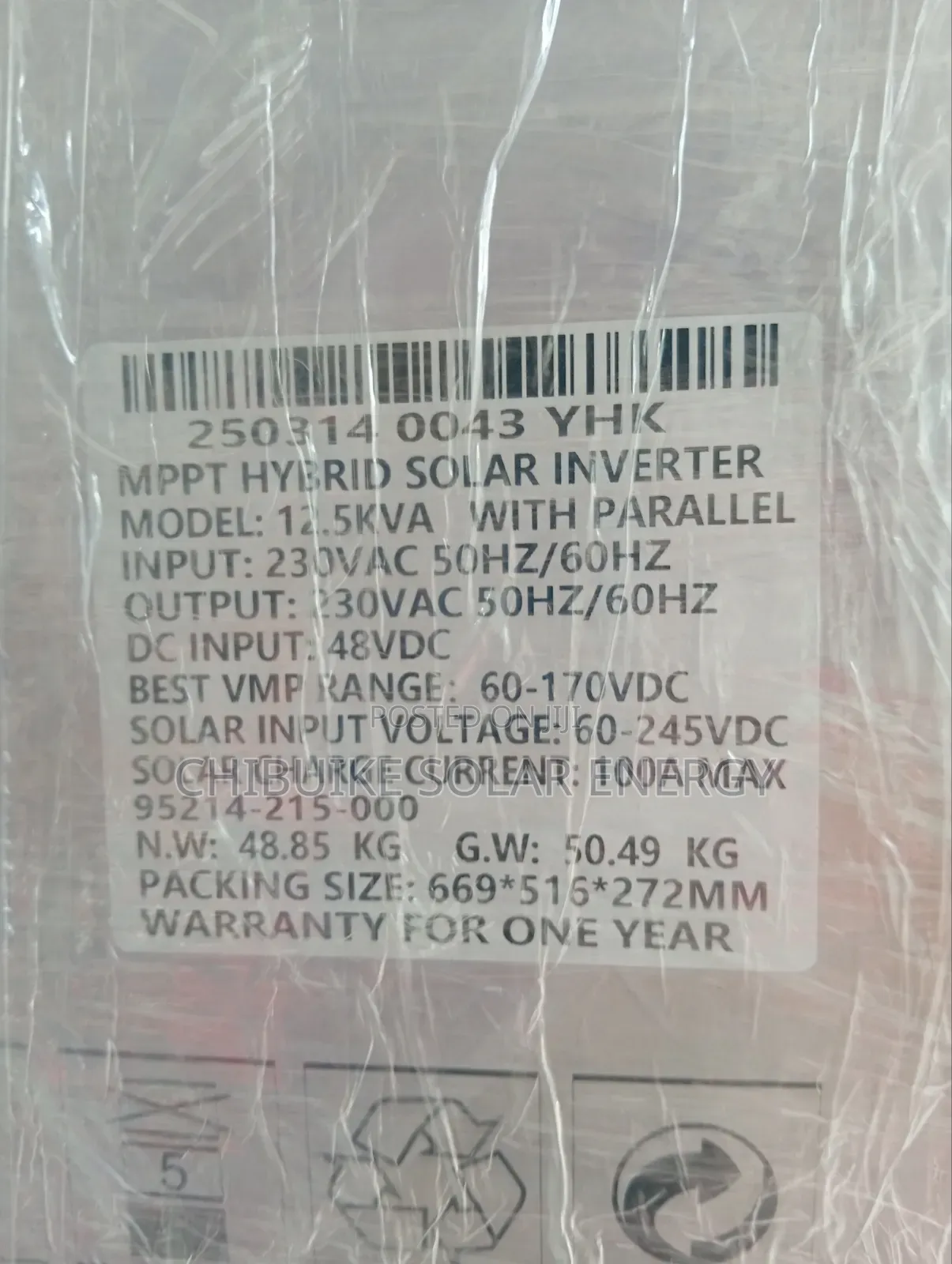 Yohako Solar Inverter Hybrid 12.5kva/48v