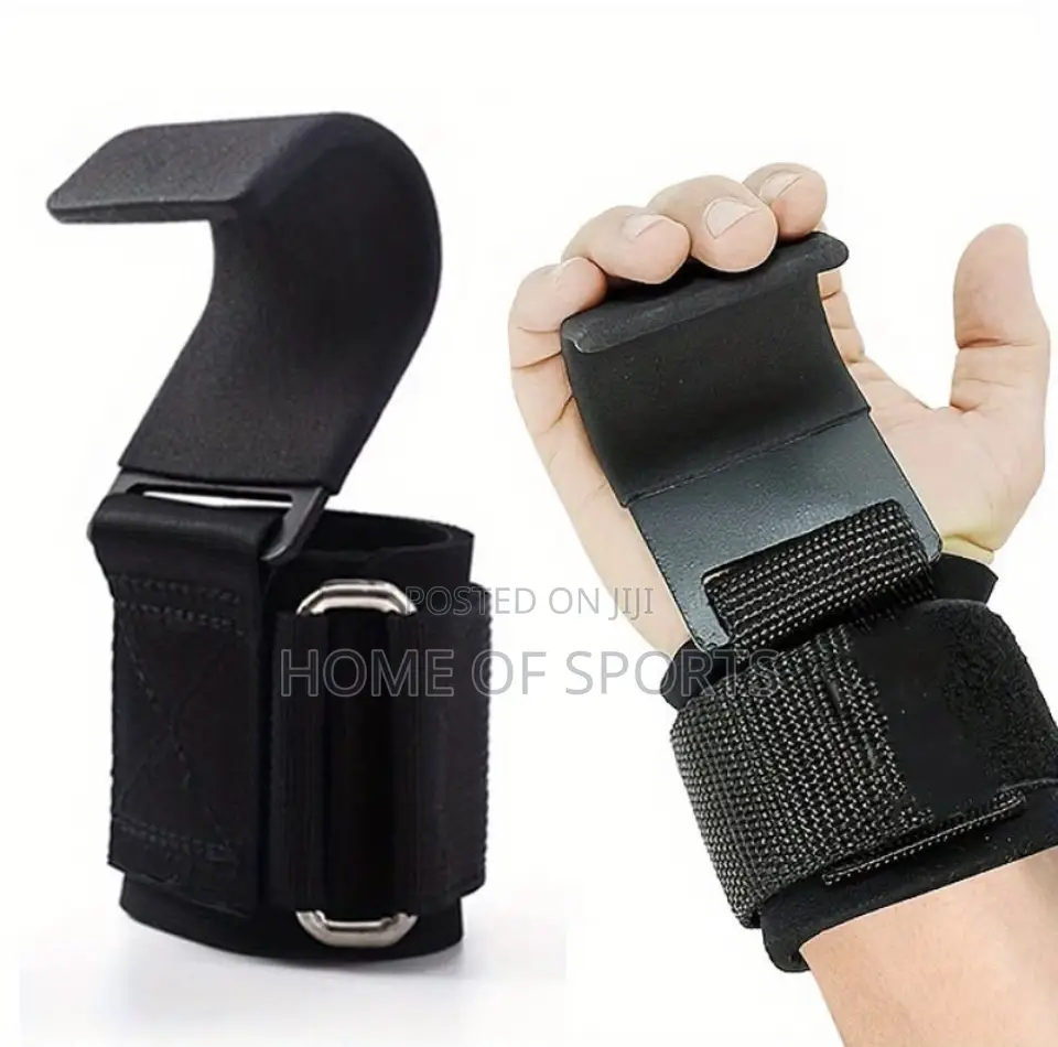 A Pair of Weight Lifting Hooks With Wrist Supports.
