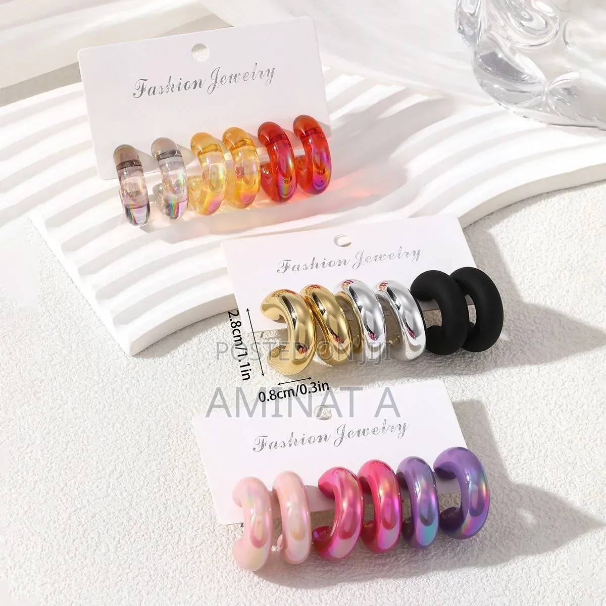 Multicolor Hoop Acrylic Chunky Earring (Set of 3 Pairs)