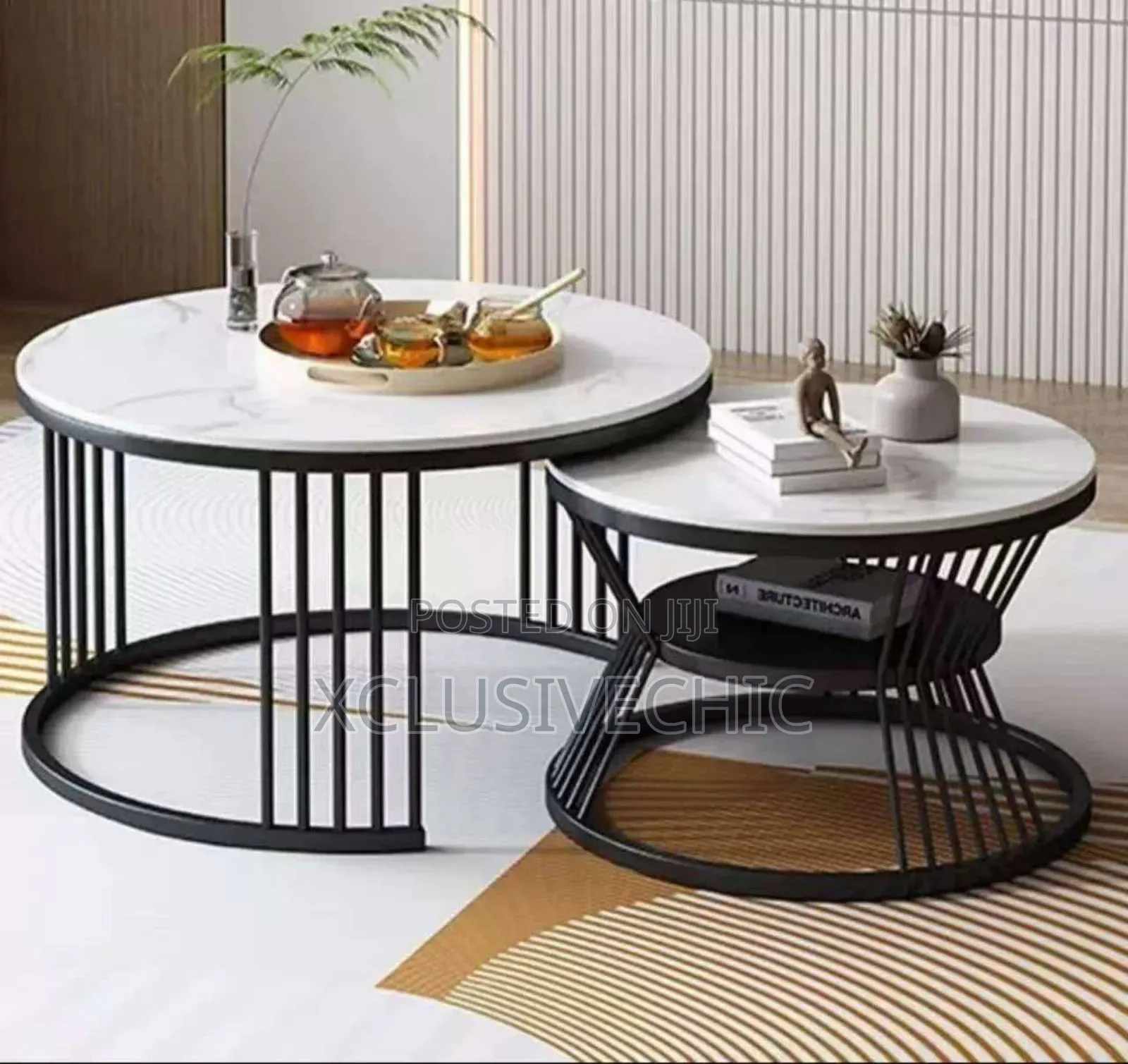 Real Marble Twin Centre Table - White and Gold Legs