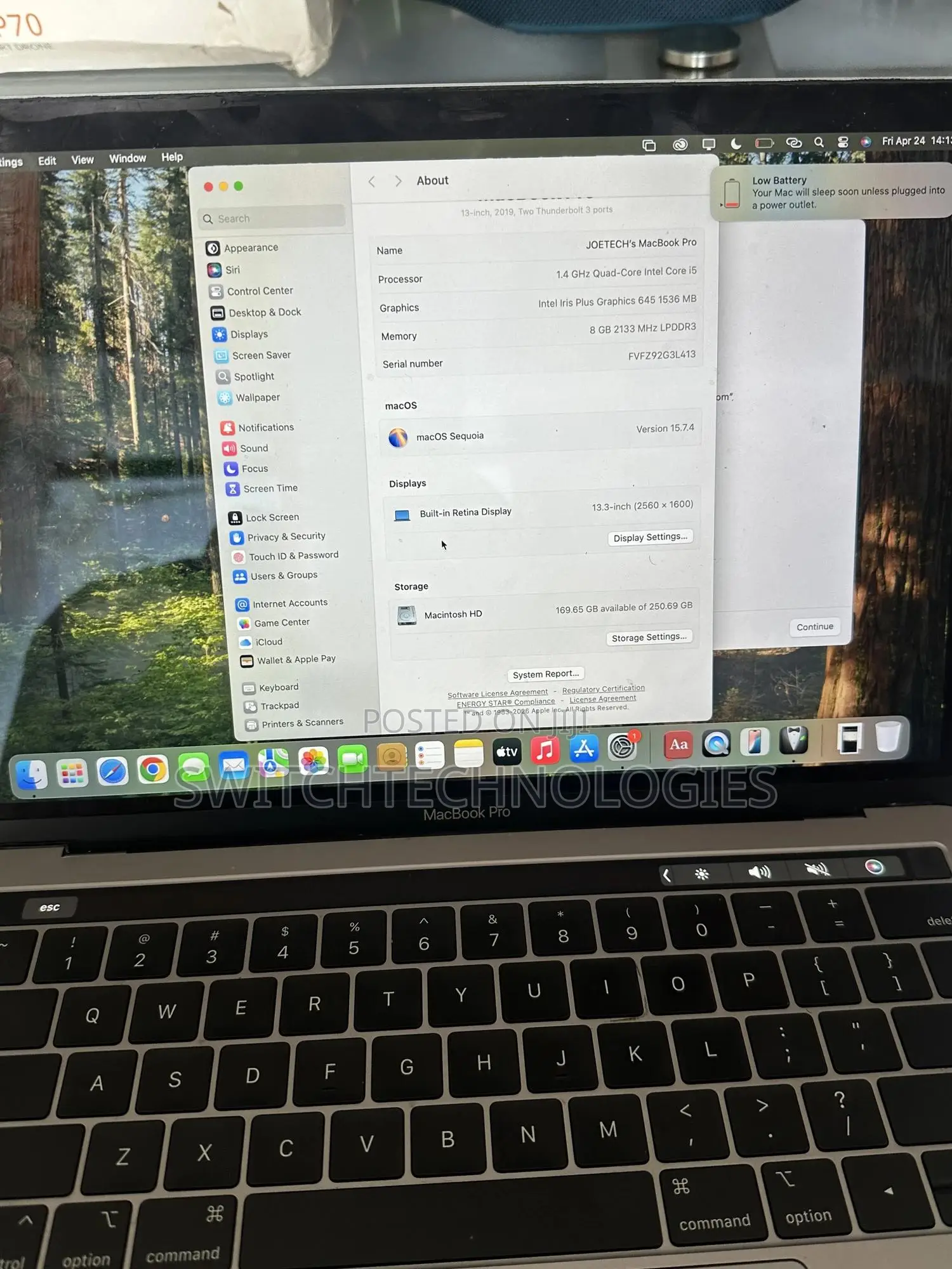 Laptop Apple MacBook Pro 2019 8GB Intel Core i5 SSD 256GB