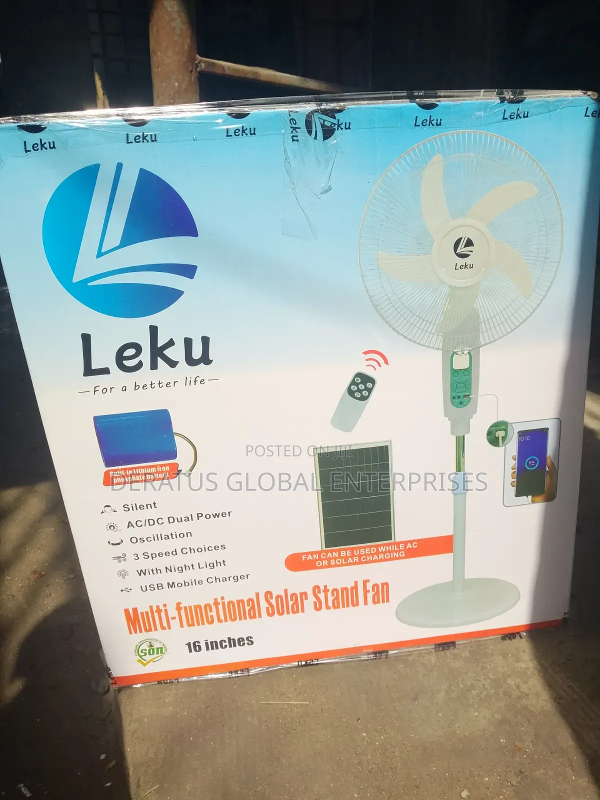 Original Leku 16" Solar Standing Fan