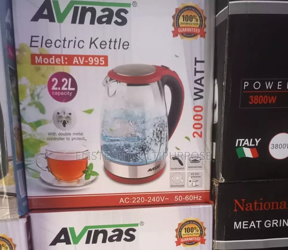 Avinas 2.2l Electric Glass Kettle - Blue Led Stainless Steel Base